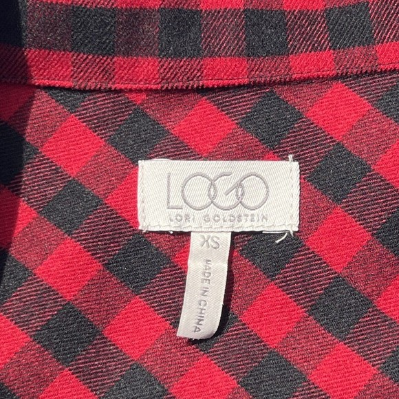 LOGO Lori Goldstein Size XS Red Buffalo Plaid Jacket Sweater Knit Sleeves - Picture 11 of 12